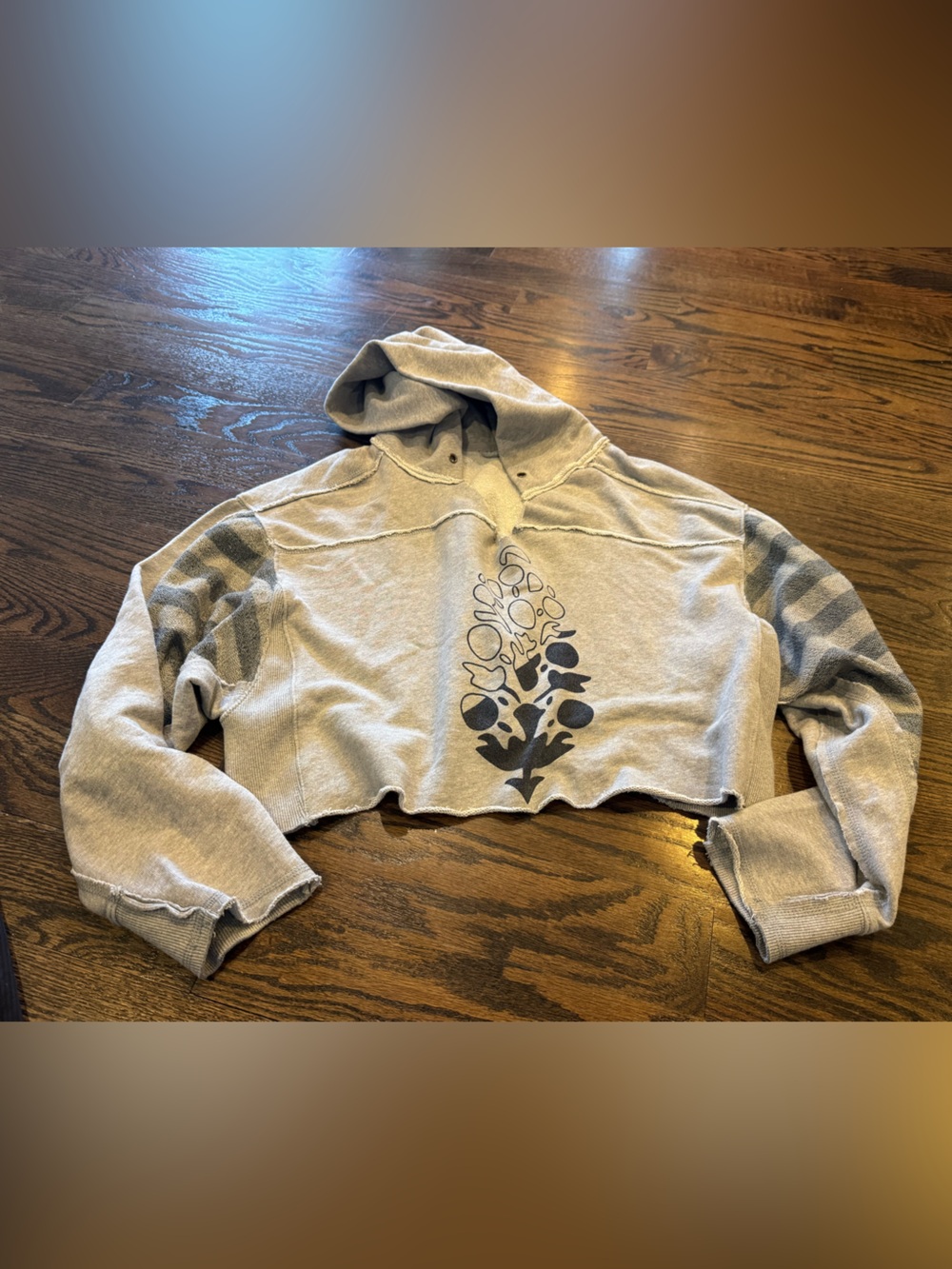 FP Movement by Free People Gray Cropped Hoodie with Floral Graphic